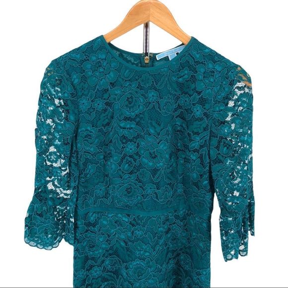 Draper James Lace Bell-Sleeve Cocktail Dress in Deep Teal Lace size 2 - Picture 4 of 13